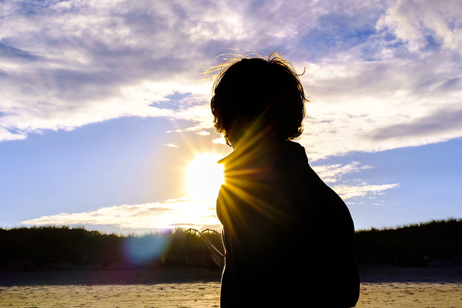 sunset, children, boy, beanch sand sky, clouds